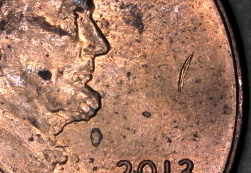 2013-P-Lincoln-Shield-Cent-Struck-Through-Shaved-Off-Rim-Burr-Found-CRH